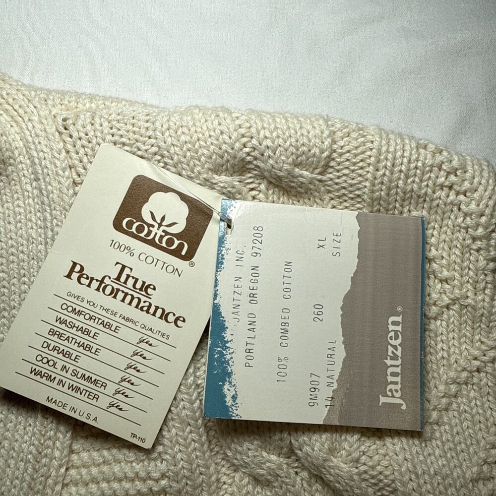 Vintage Jantzen Mens XL Vest 80s Natural Cable Knit Button Cardigan Sweater NWT - Picture 4 of 12
